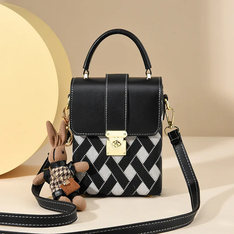 Square PU Plaid Box Bag For Women Featuring Single Shoulder Strap, Stylish Ladies Crossbody Bag