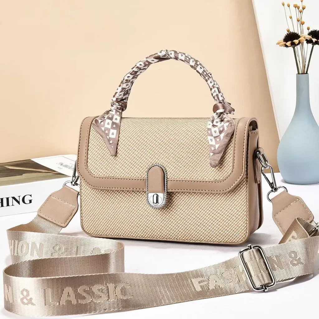 Women’s Square Splicing Shoulder Bag In Polyester Featuring Lock Detail