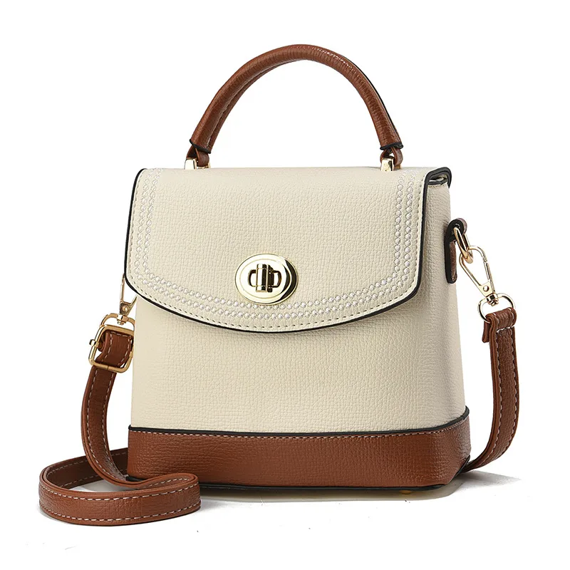 Color Block Small Square PU Leather Shoulder Bag For Women With Basic Style And Flip Cover Closure
