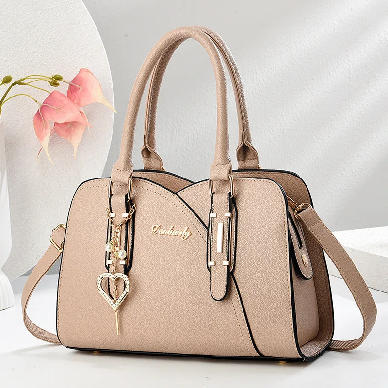 Elegant Solid Color Square PU Leather Shoulder Bag For Women With Zipper Closure