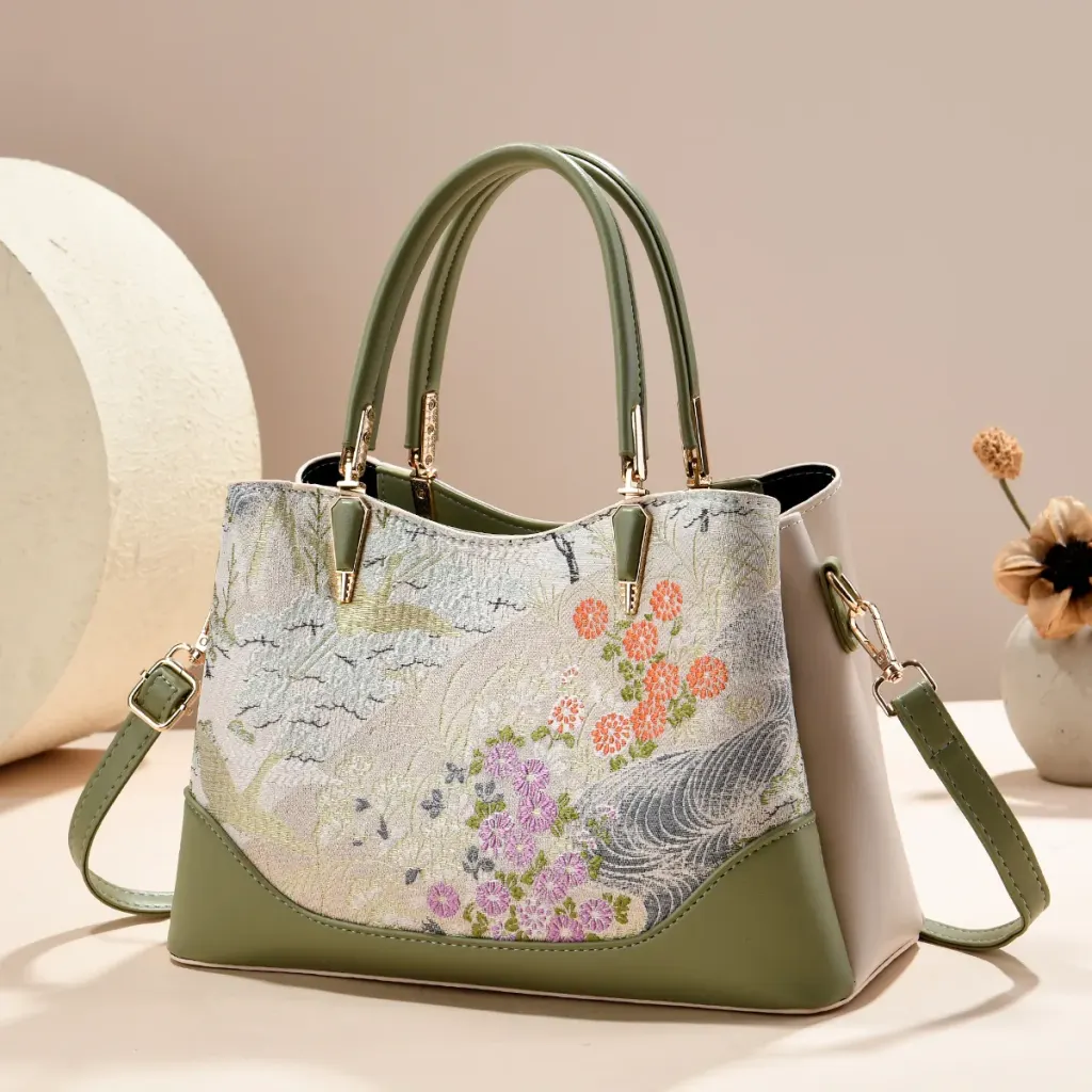 Women’s Color Block Square Tote Bag In PU Leather With Sewing Thread Detail For Spring And Summer