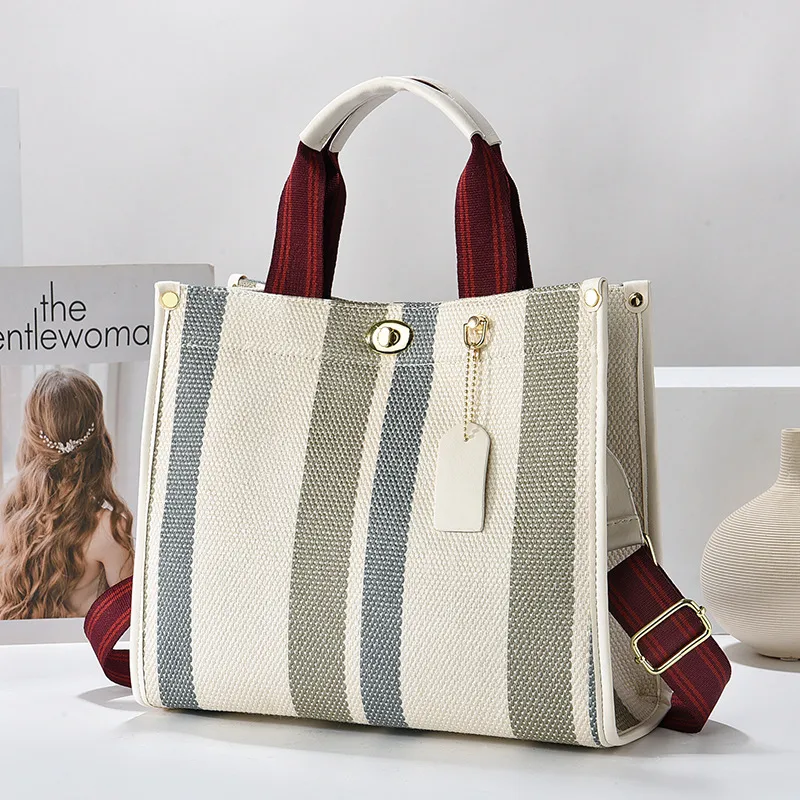 Color Block Canvas Square Shoulder Bag For Women With Single Shoulder Strap