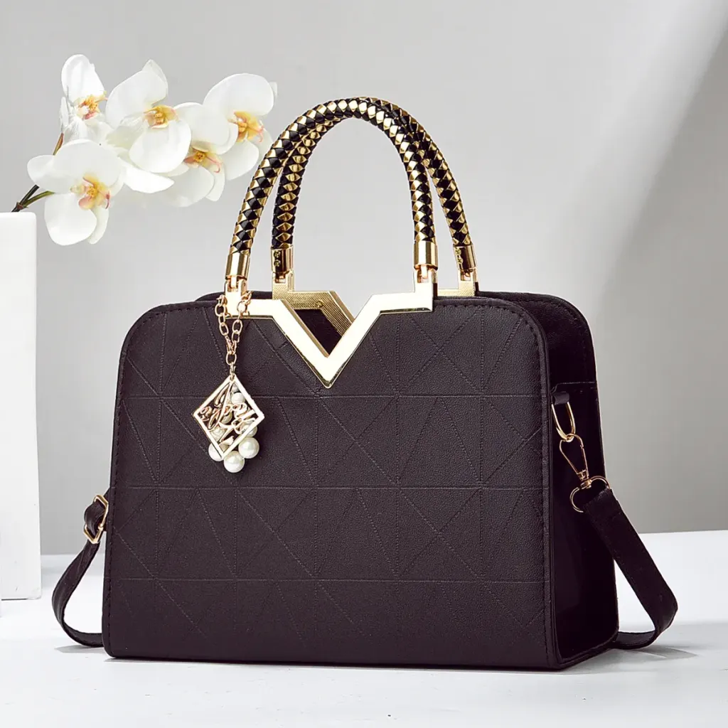 Solid Color Large Top Handle Bag For Women In Pu Leather With Zipper Closure Featuring European Vintage Style