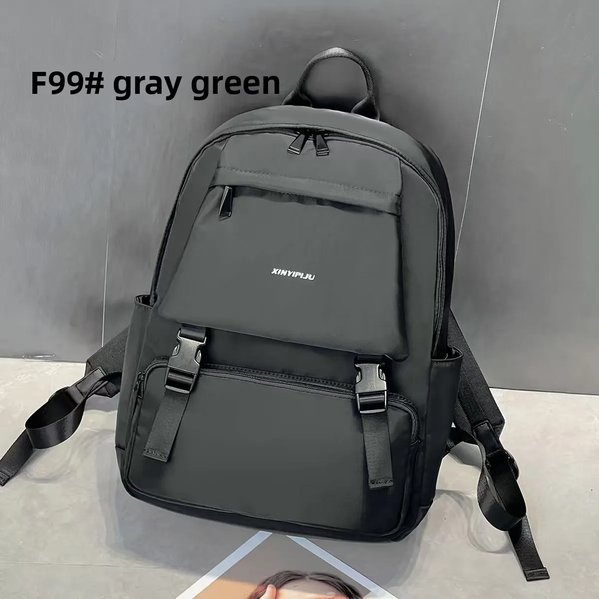 Solid Color Waterproof School Backpack Made Of PU Material For Couples Main image