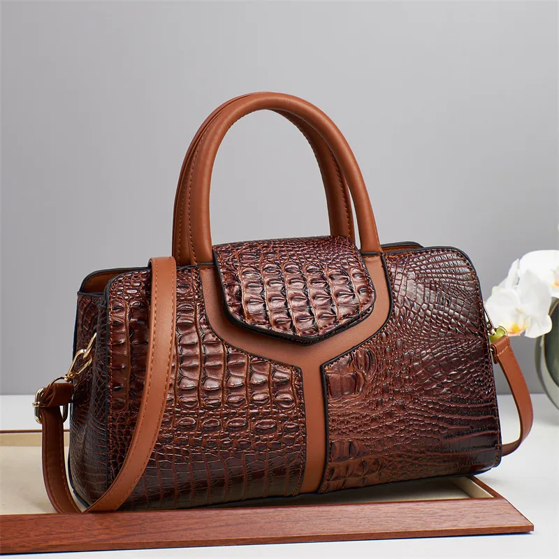 Women’s Pillow Shape Bag In Crocodile PU Leather With Square Design And Metal Button Main image