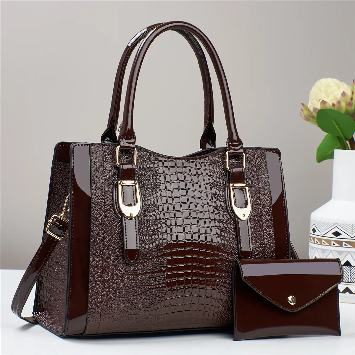 Square PU Shoulder Bag With Crocodile Fashion Element Featuring Single Shoulder Strap For Women Main image