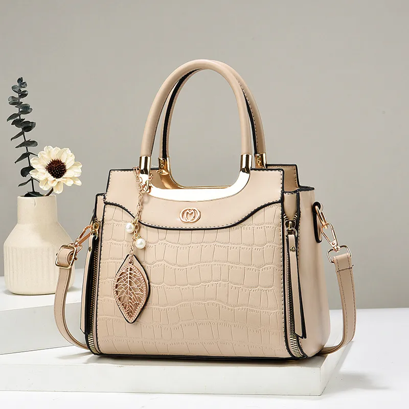 Medium Square PU Shoulder Bag For Women Featuring Sewing Thread Detail With Zipper Closure And PU Lining
