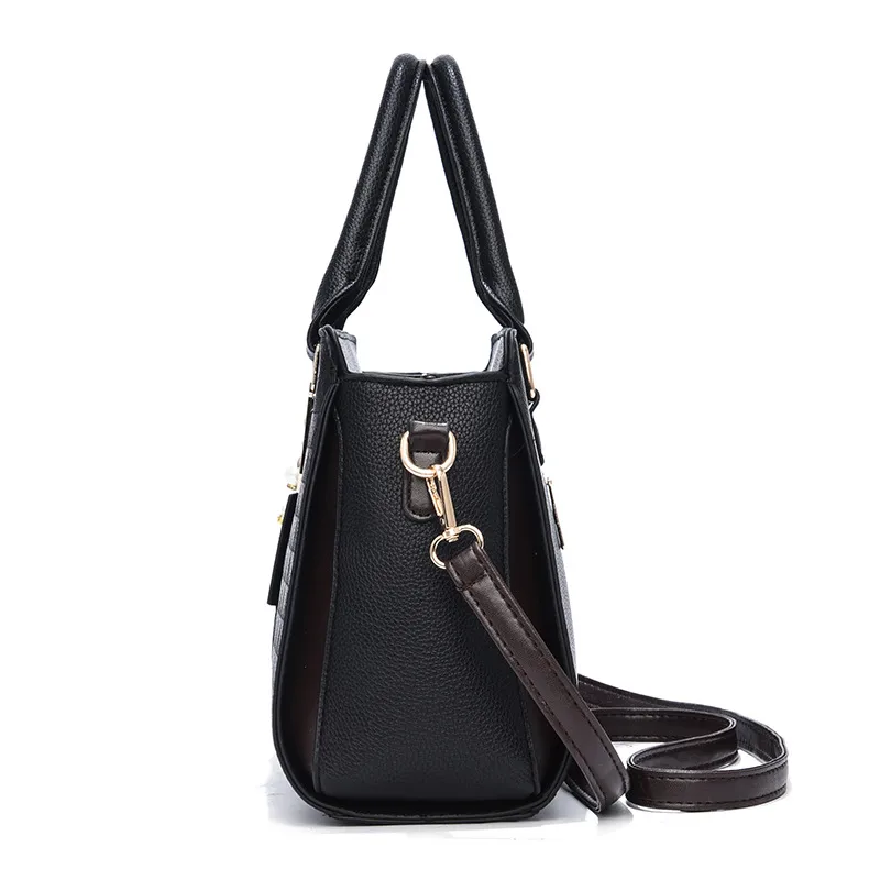 Elegant Large Square PU Tote Bag For Women With Braid Detail And Zipper Closure Featuring Leaves Pattern