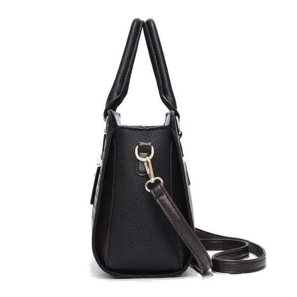 Elegant Large Square PU Tote Bag For Women With Braid Detail And Zipper Closure Featuring Leaves Pattern