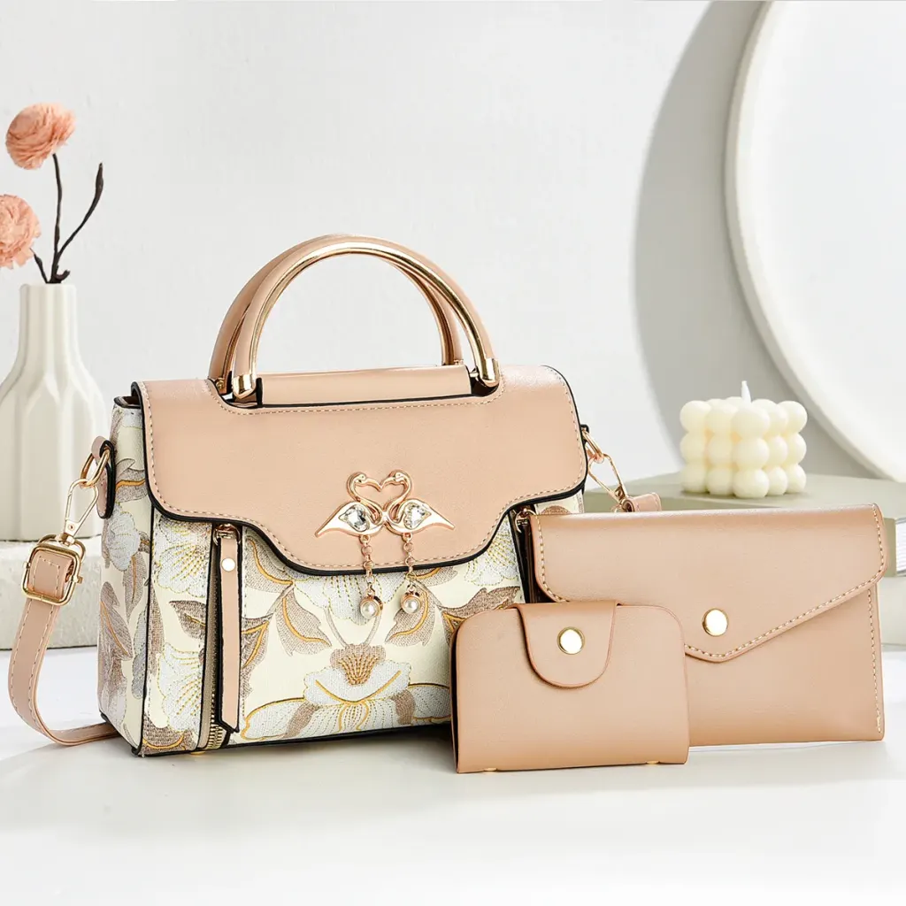 Women’s Color Block Square Handbag In PU Leather With Sewing Thread Detail