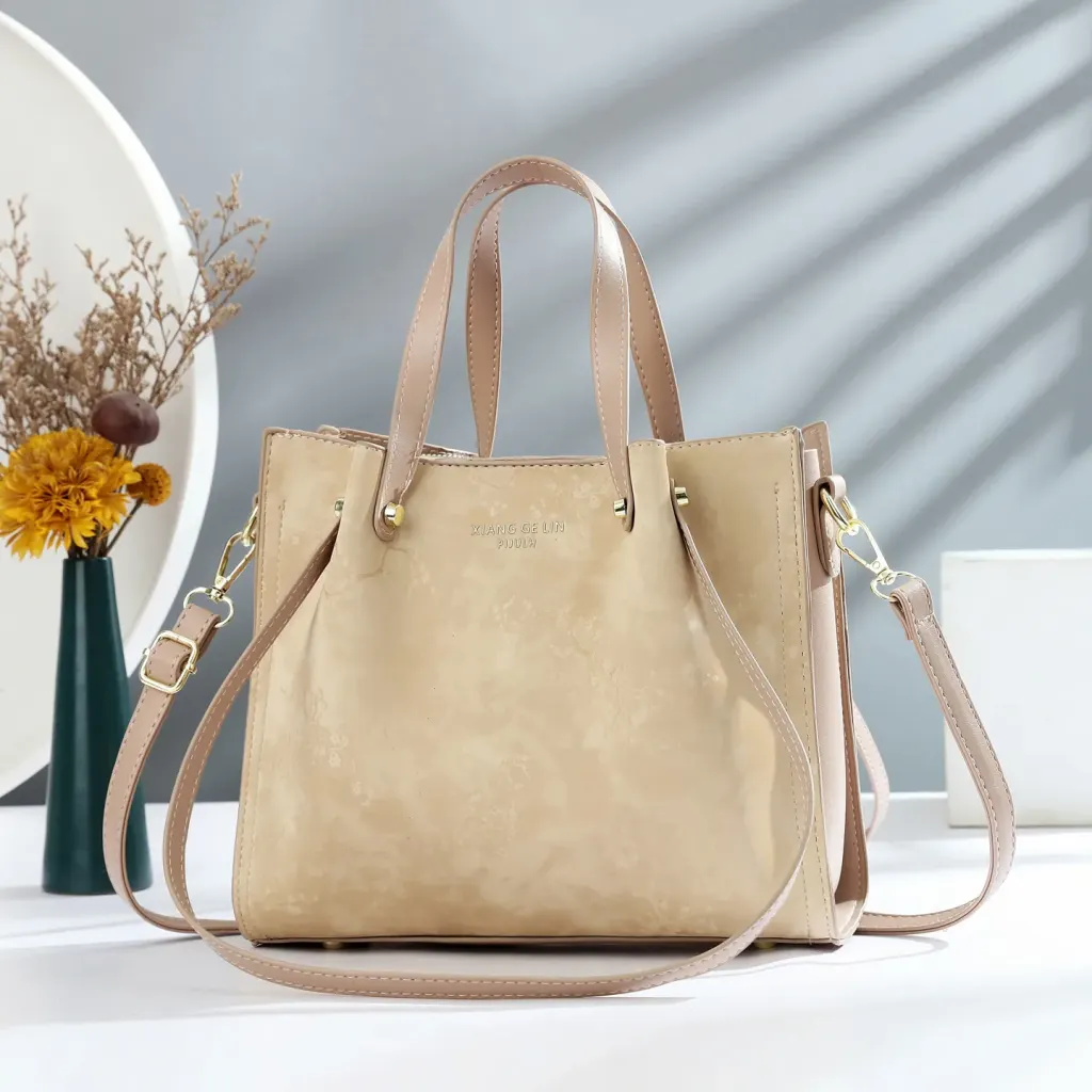 Square PU Leather Handbag With Sewing Thread Detail, Large Capacity, Single Shoulder Strap
