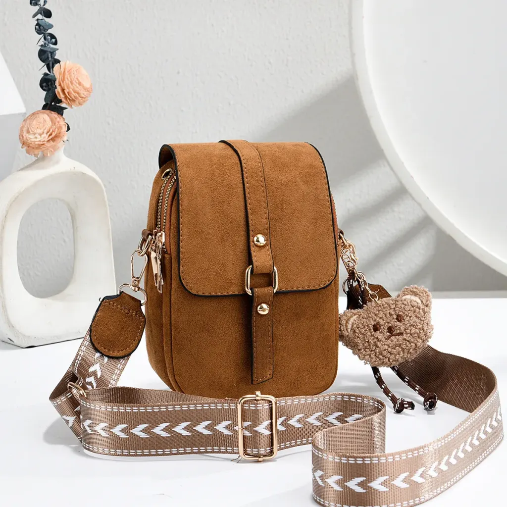 Little Bear Square PU Leather Phone Wallet For Women Featuring Sewing Thread Design