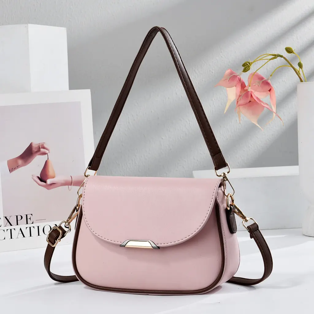 Color Block Square PU Leather Shoulder Bag For Women With Sewing Thread Detail And Single Shoulder Strap