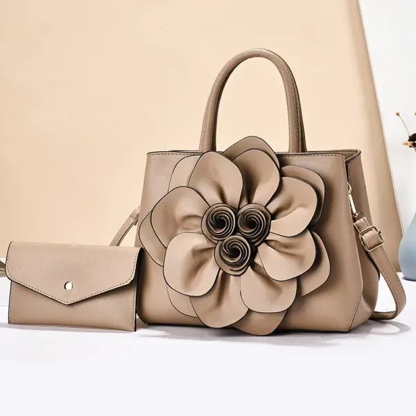Solid Color Square PU Leather Bag Set For Women Featuring Floral Fashion Element With Single Shoulder Strap