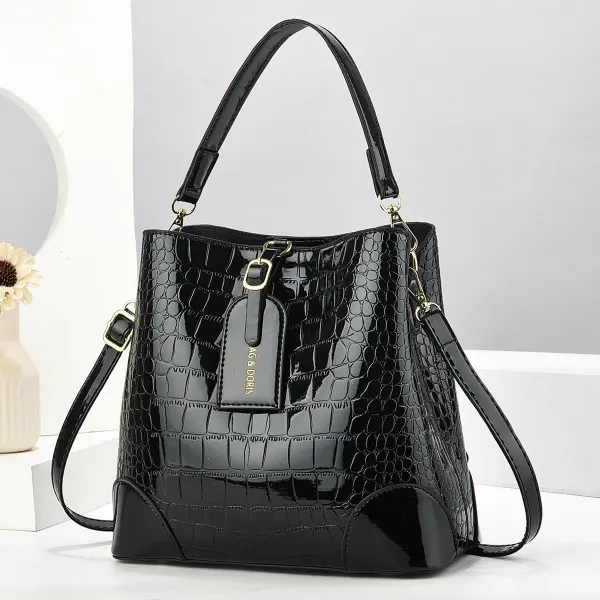 Women’s Crocodile Pattern PU Leather Bucket Bag Featuring Crocodile Fashion Element