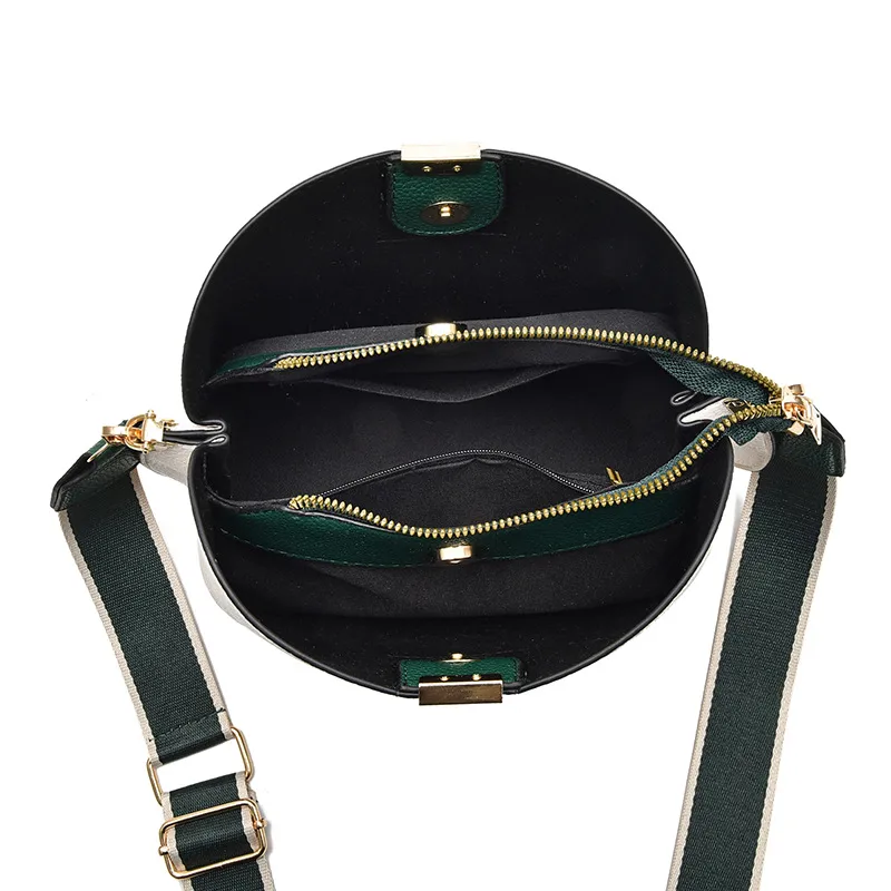 Elegant Small Solid Color PU Leather Women’s Crossbody Bucket Bag With Zipper Clasp Closure