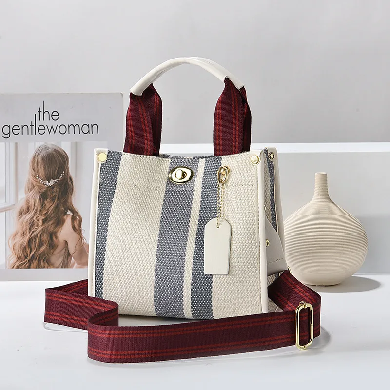 Color Block Canvas Square Shoulder Bag For Women With Single Shoulder Strap