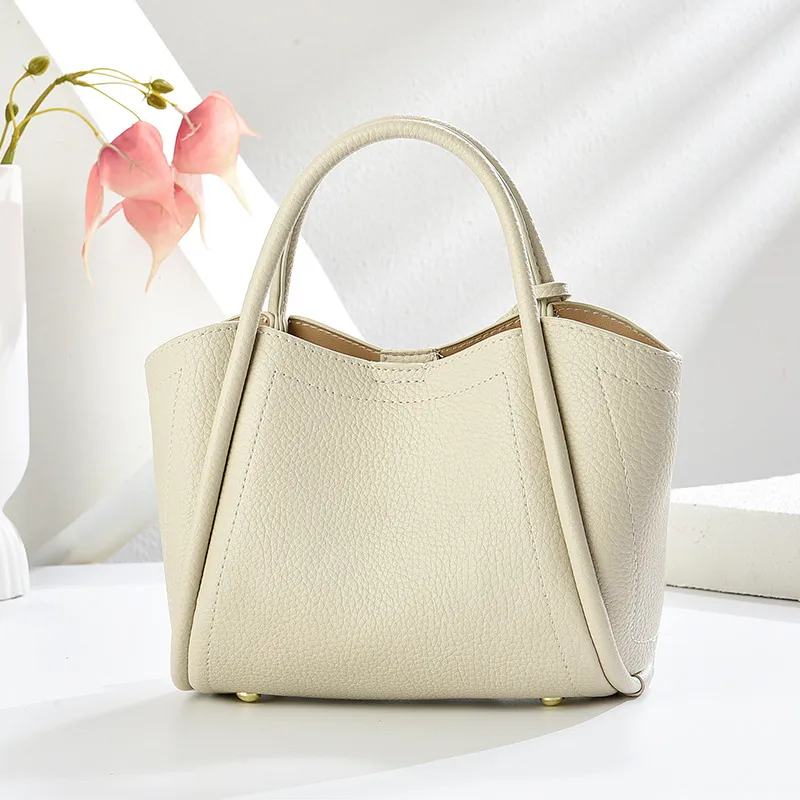 Solid Color PU Leather Bucket Handbag For Women With Top Handle, Stylish And Practical