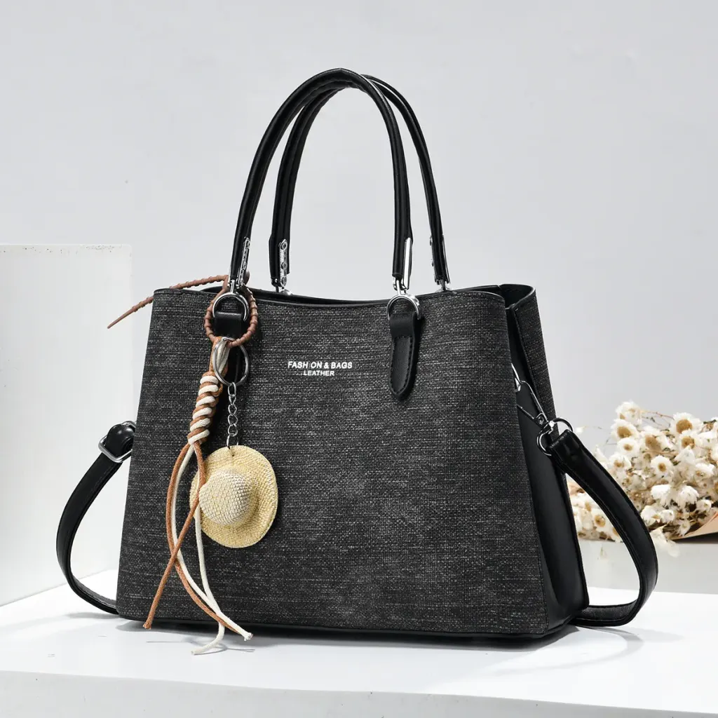 Splicing Square PU Leather Tote Bag For Women With Sewing Thread Design, Top Handle And Large Capacity