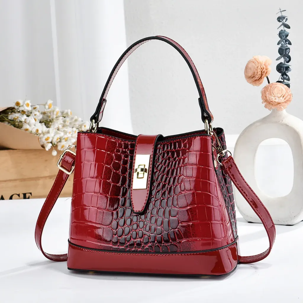 Ombre PU Leather Bucket Bag With Sewing Thread Detail, Single Shoulder Strap