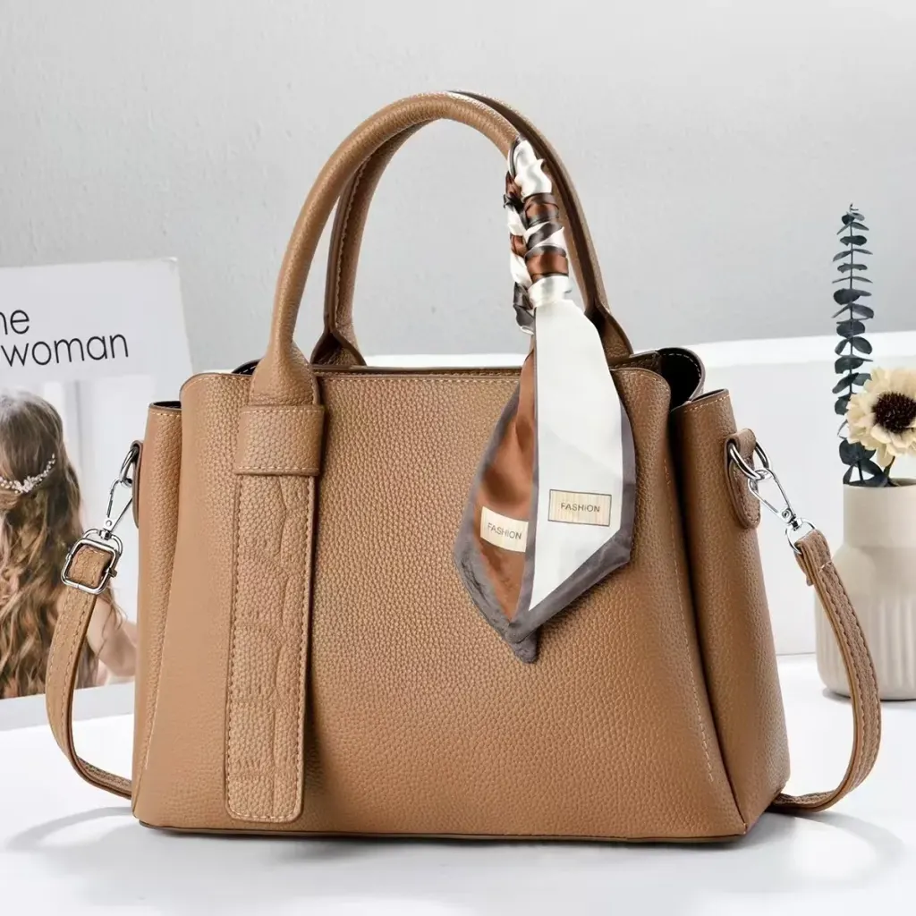 Women’s Square Polyester Tote Bag With Sewing Thread Detail, Top Handle Style For Spring And Summer
