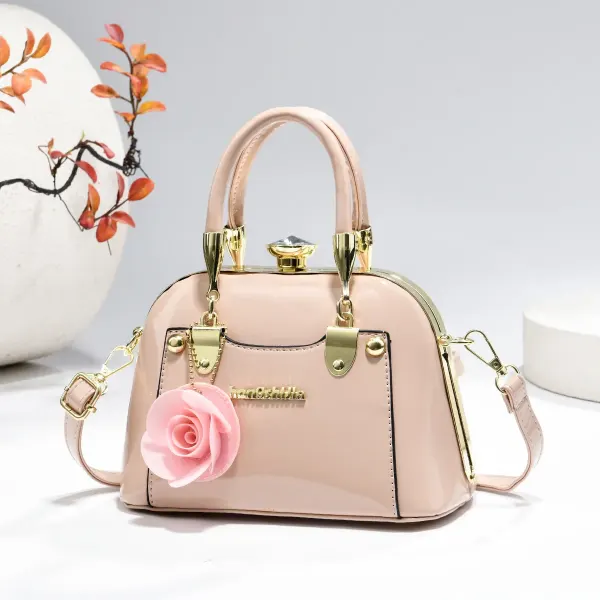 Women’s Dome Bag In Patent Leather With Shell Shape And Sewing Thread Detail, Featuring Top Handle