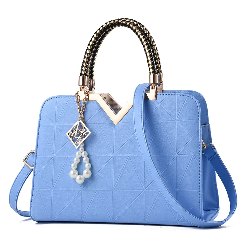 Solid Color Large Top Handle Bag For Women In Pu Leather With Zipper Closure Featuring European Vintage Style