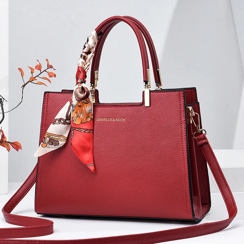 Large Solid Color Square PU Leather Tote Bag For Women With Zipper Closure In Basic Style Main image