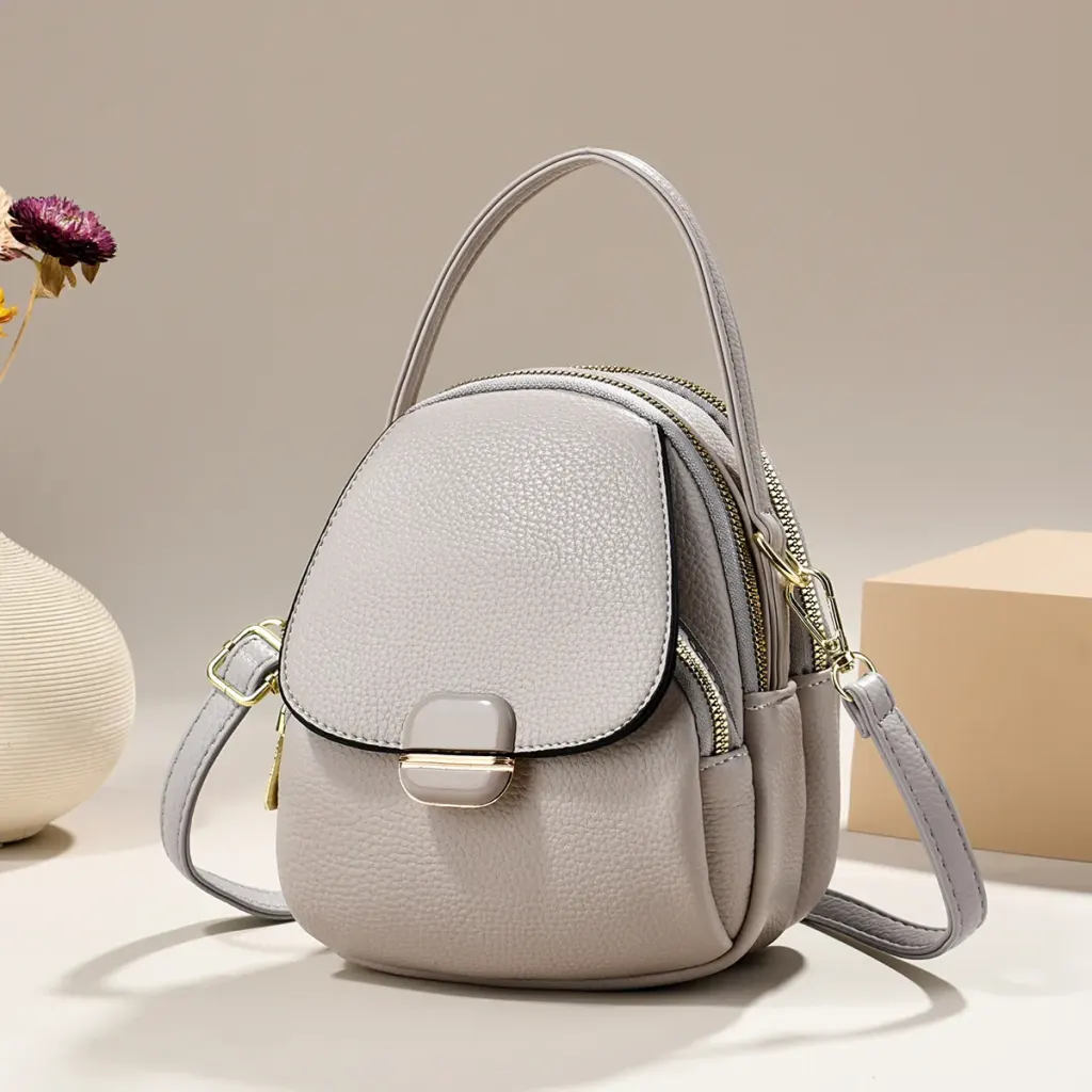 Oval PU Leather Handbag With Sewing Thread Detail, Portable Summer Top Handle Bag For Women