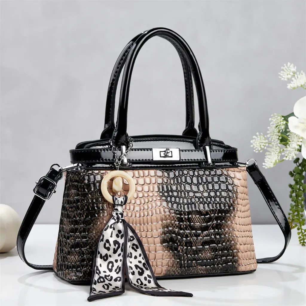Crocodile Pattern Square PU Leather Handbag For Women With Top Handle