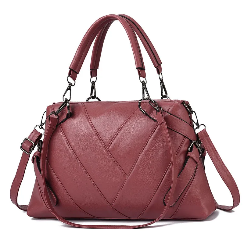 Large Plaid Soft European Style PU Leather Shoulder Bag For Women With Zipper Closure