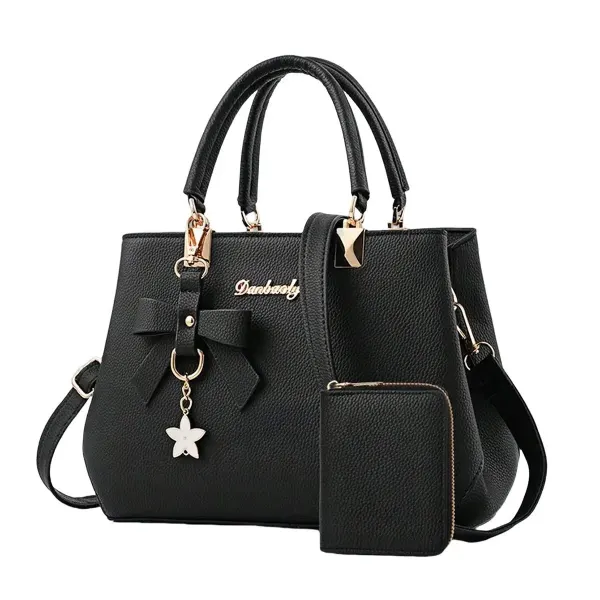 Women’s Square PU Leather Bag Set With Sewing Thread Detail, Featuring Top Handle And Large Capacity