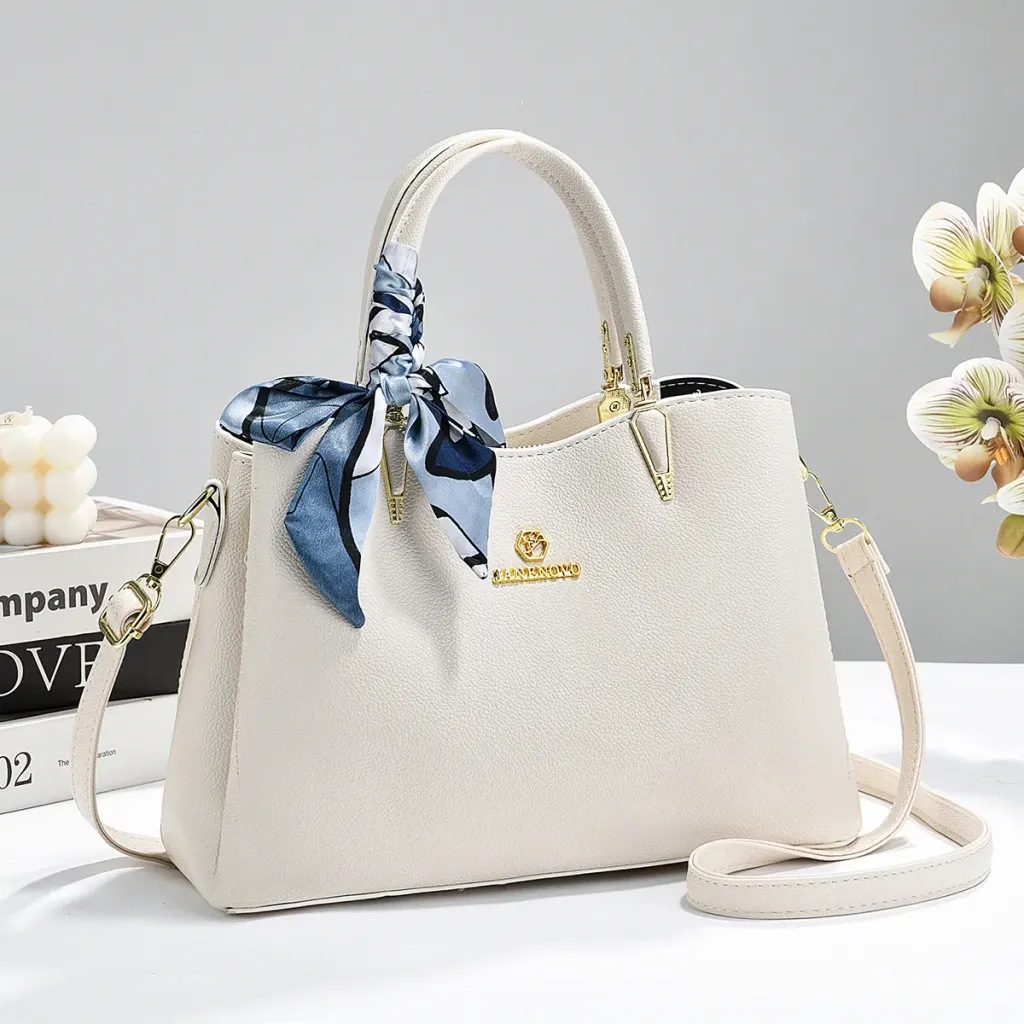 Square PU Leather Tote Bag For Women With Sewing Thread Accent And Top Handle