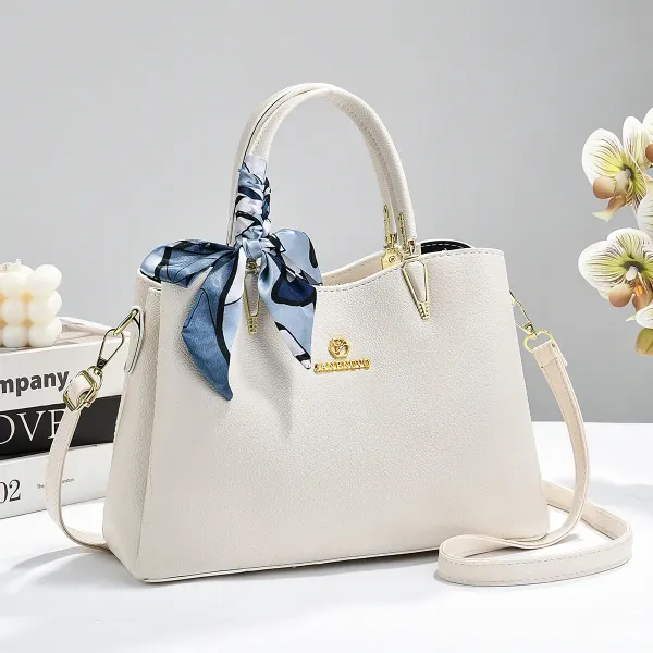 Square PU Leather Tote Bag For Women With Sewing Thread Accent And Top Handle