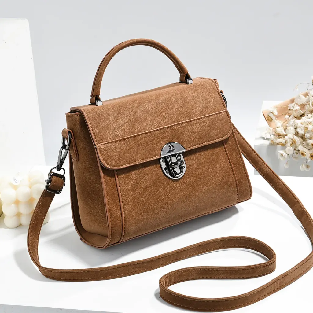 Square PU Leather Handbag With Sewing Thread Detail, Top Handle