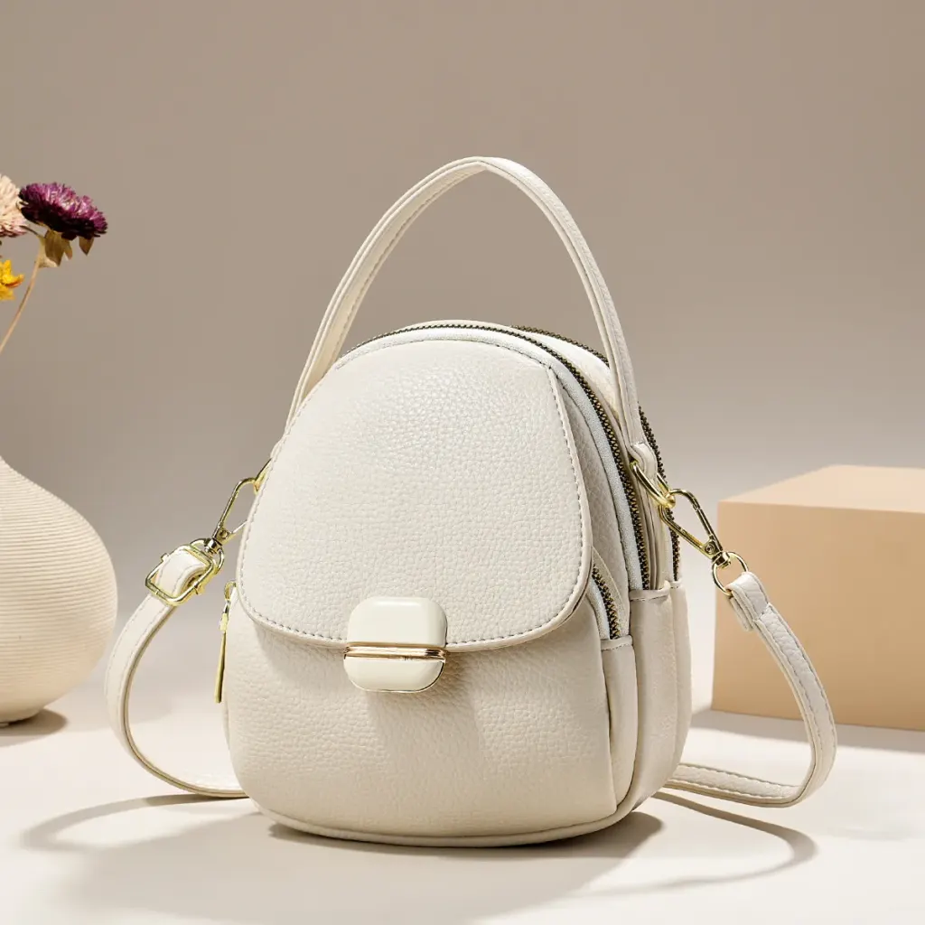 Oval PU Leather Handbag With Sewing Thread Detail, Portable Summer Top Handle Bag For Women
