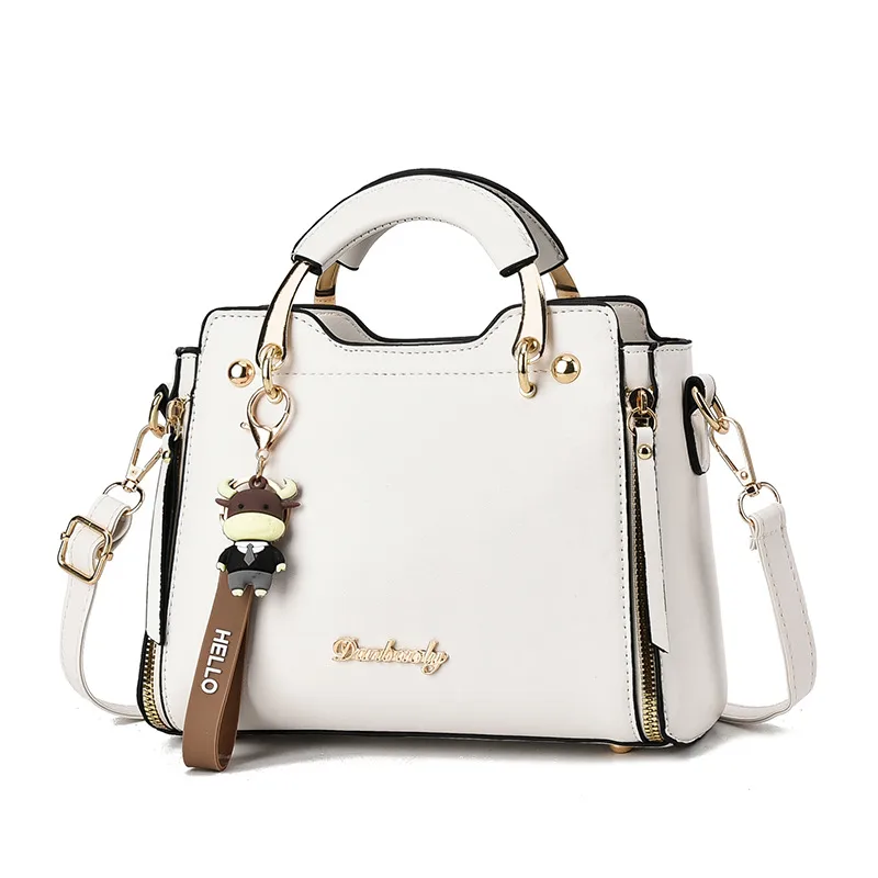 Square Pu Leather Handbag For Women Featuring Sewing Thread Design With Top Handle