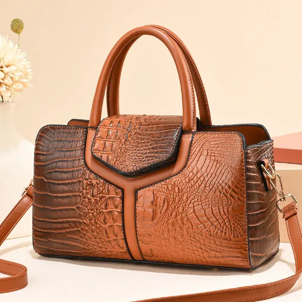 Vintage Style Crocodile PU Leather Women’s Crossbody Bag With Zipper Closure Featuring Sewing Thread Detail