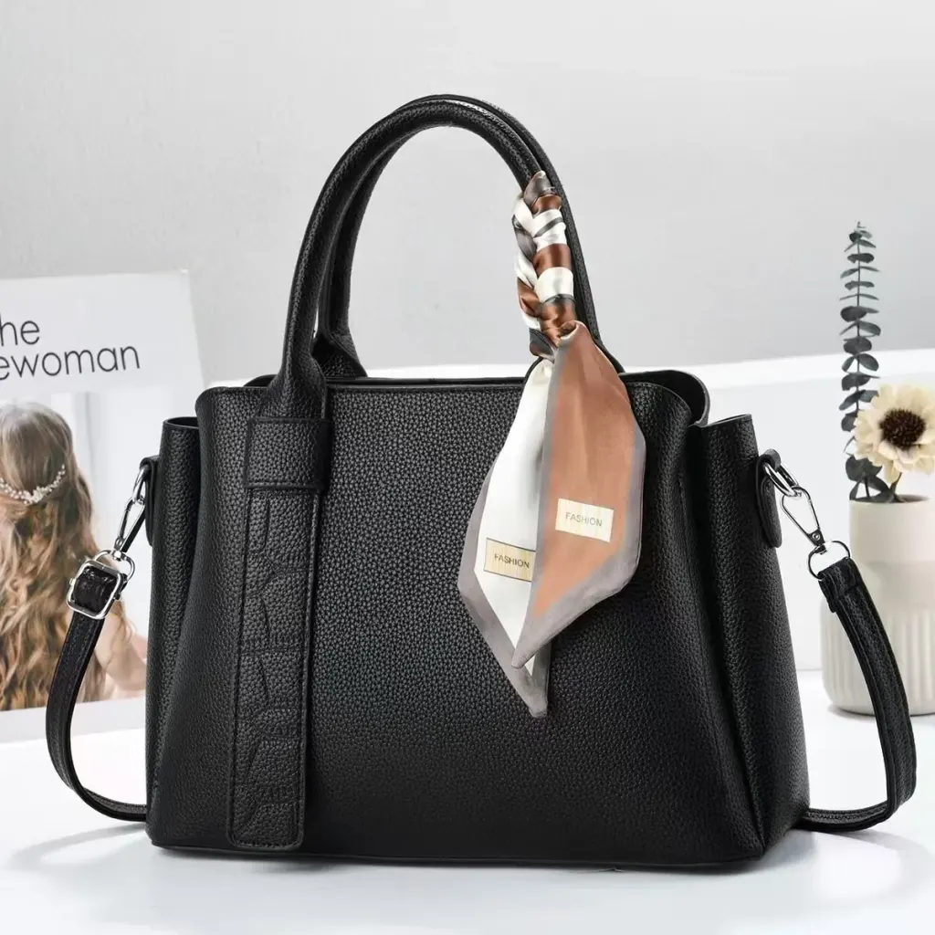 Women’s Square Polyester Tote Bag With Sewing Thread Detail, Top Handle Style For Spring And Summer
