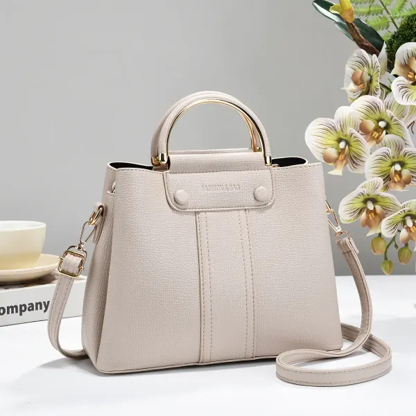 PU Leather Bucket Bag With Sewing Thread Detail, Large Capacity, Featuring Top Handle Design