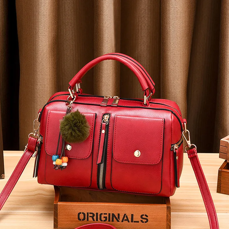 Fashion Small Solid Color PU Leather Handbag For Women With Zipper Closure