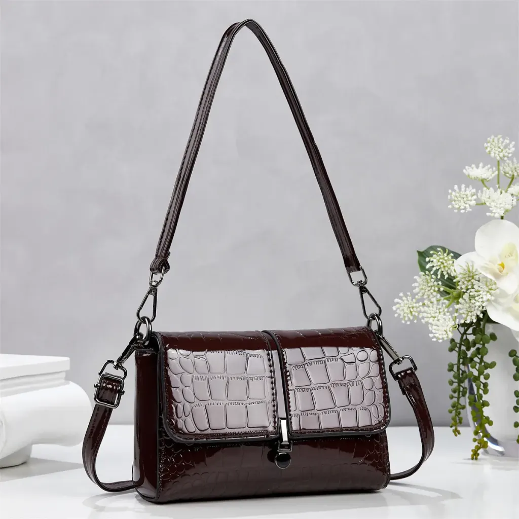 Women’s Crocodile Pattern Square Underarm Bag In PU Leather With Sewing Thread Detail