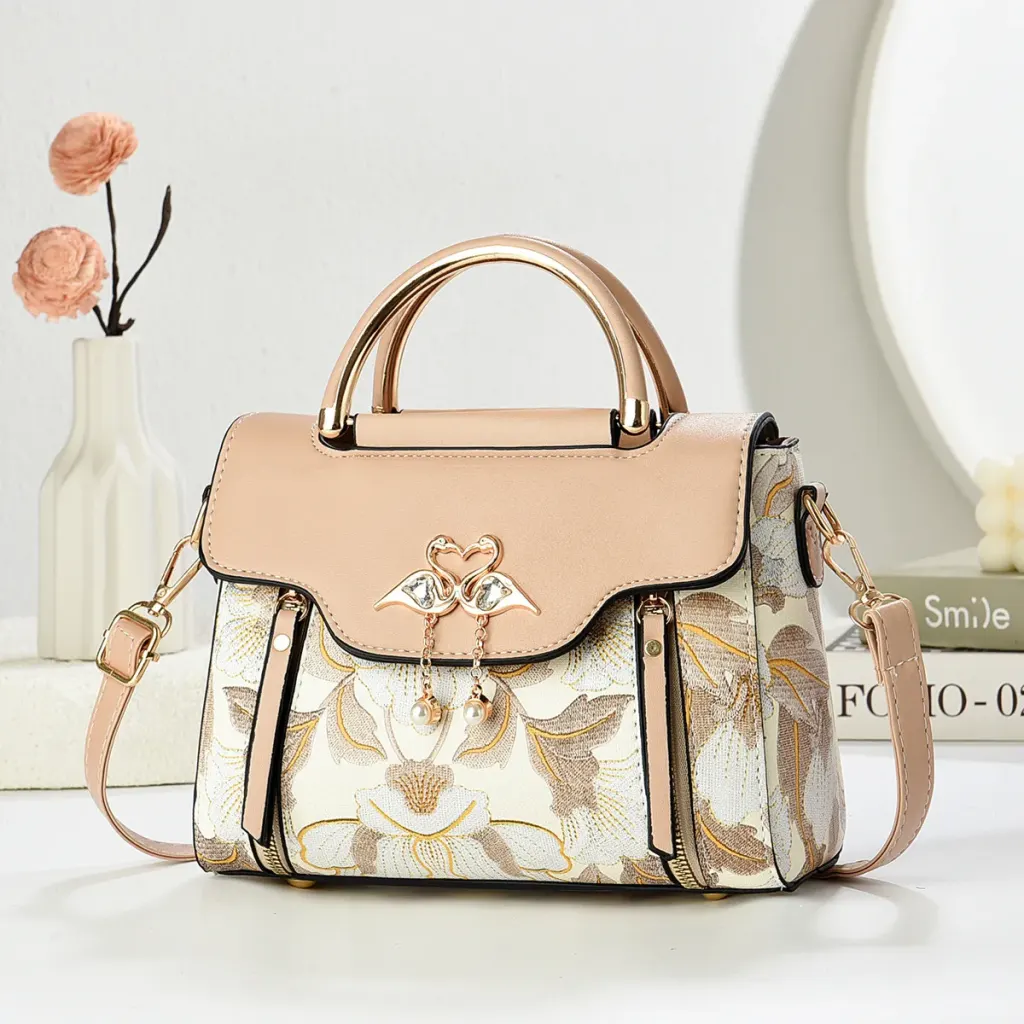 Women’s Color Block Square Handbag In PU Leather With Sewing Thread Detail