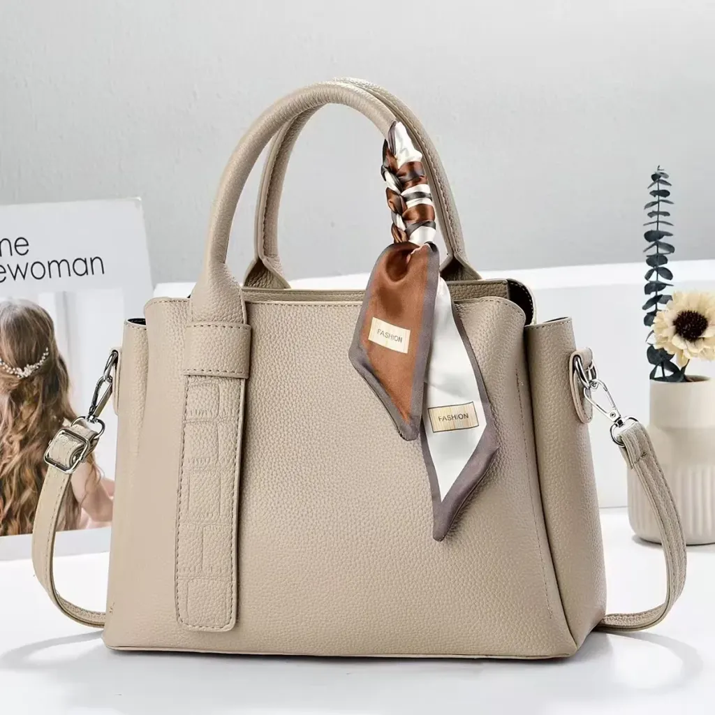 Women’s Square Polyester Tote Bag With Sewing Thread Detail, Top Handle Style For Spring And Summer