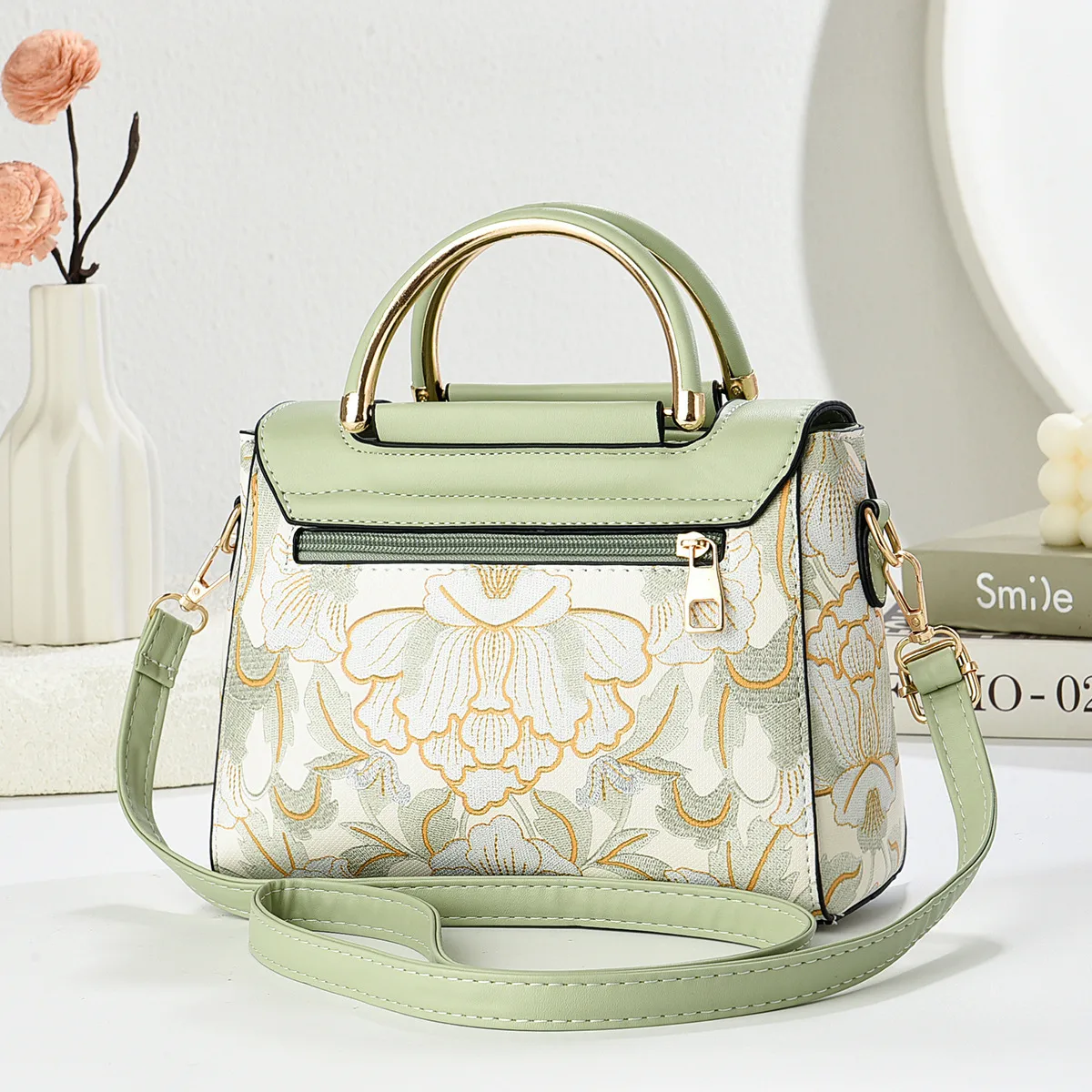 Women’s Color Block Square Handbag In PU Leather With Sewing Thread Detail