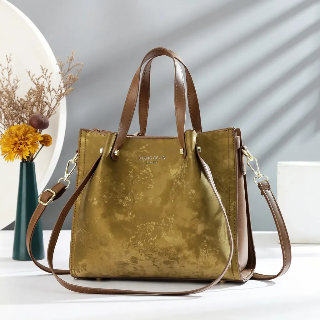 Square PU Leather Handbag With Sewing Thread Detail, Large Capacity, Single Shoulder Strap