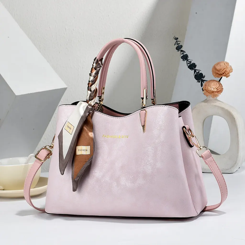 Women’s Square PU Leather Tote Bag With Sewing Thread Detail, Top Handle