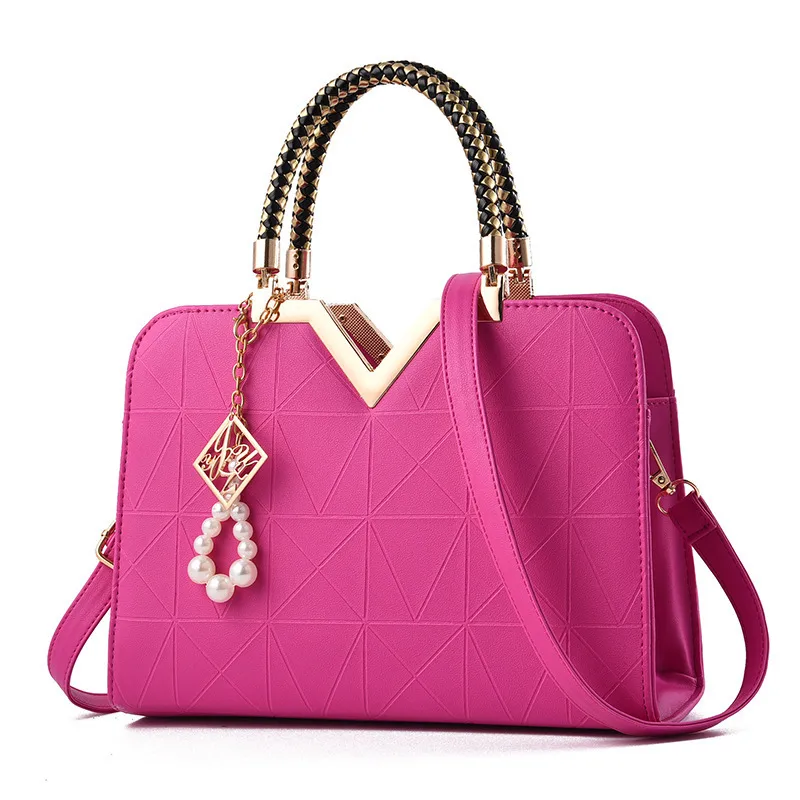 Solid Color Large Top Handle Bag For Women In Pu Leather With Zipper Closure Featuring European Vintage Style