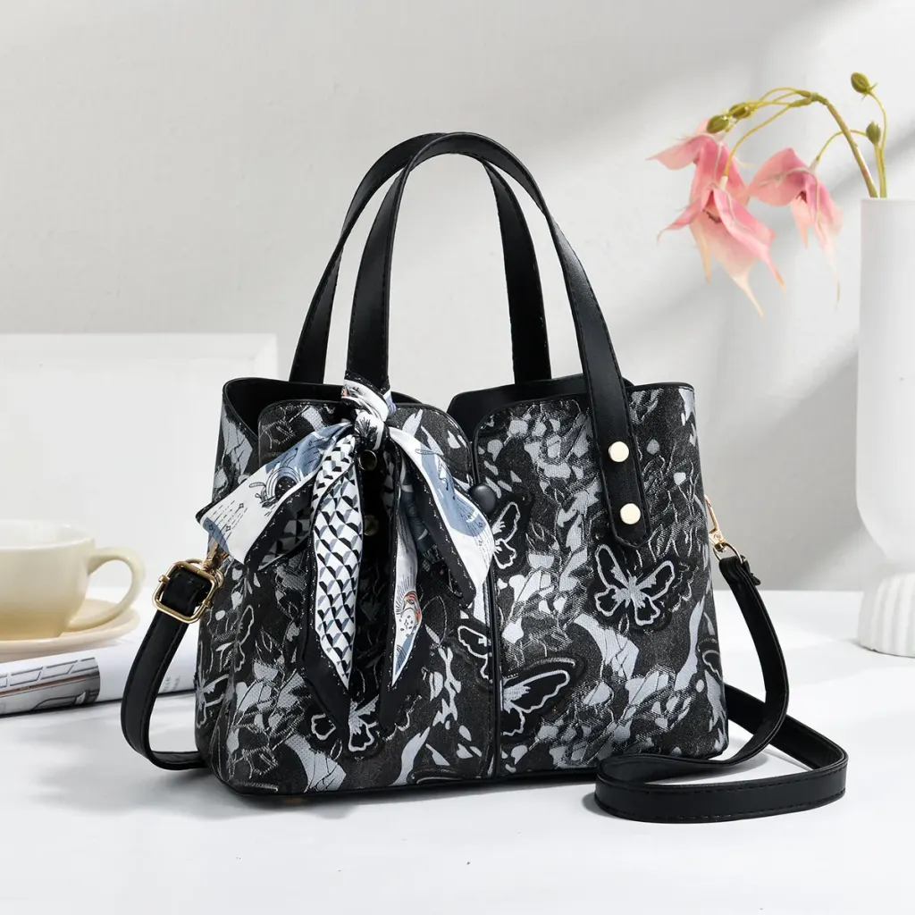 Butterfly Square PU Leather Tote Bag With Sewing Thread Detail, Top Handle Design For Spring And Summer