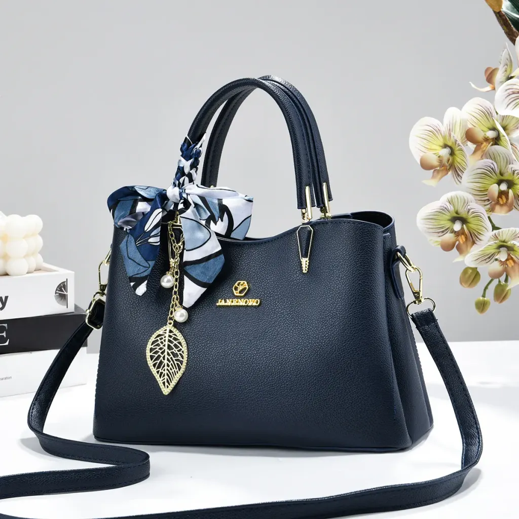 Square PU Leather Tote Bag For Women With Sewing Thread Accent And Top Handle